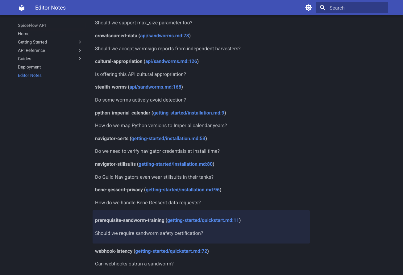 Highlight on editor notes page