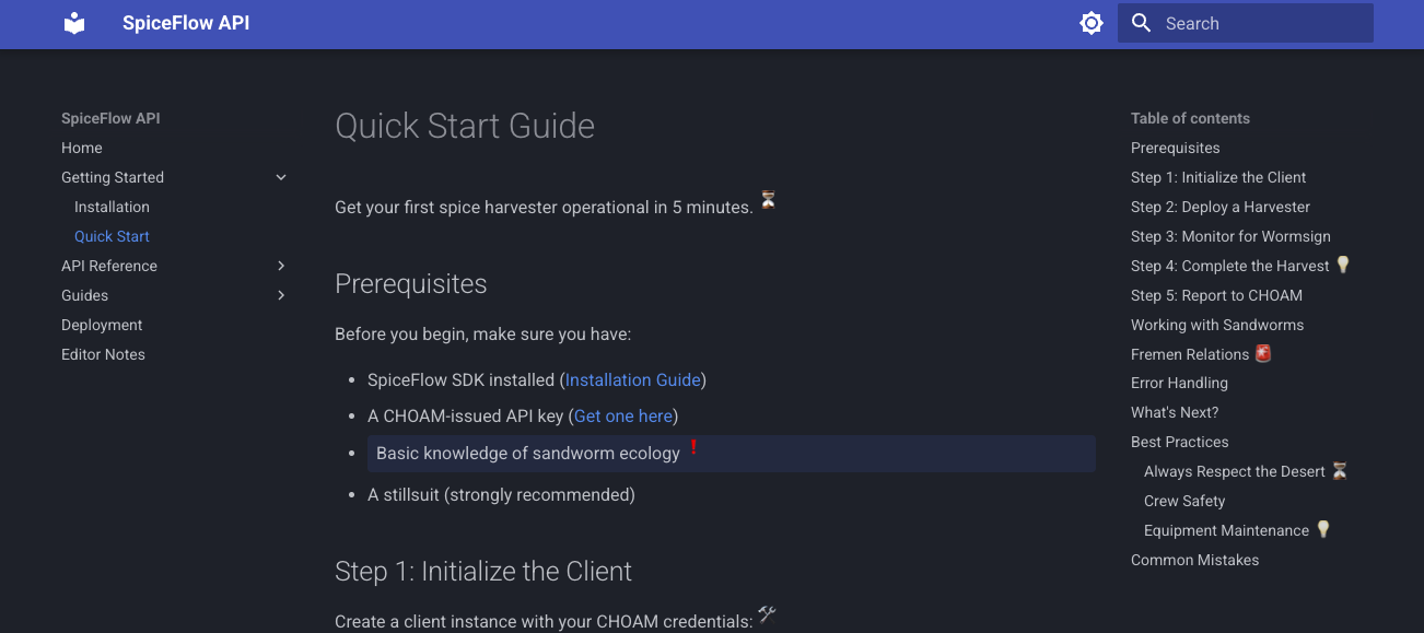 Quickstart example note highlight