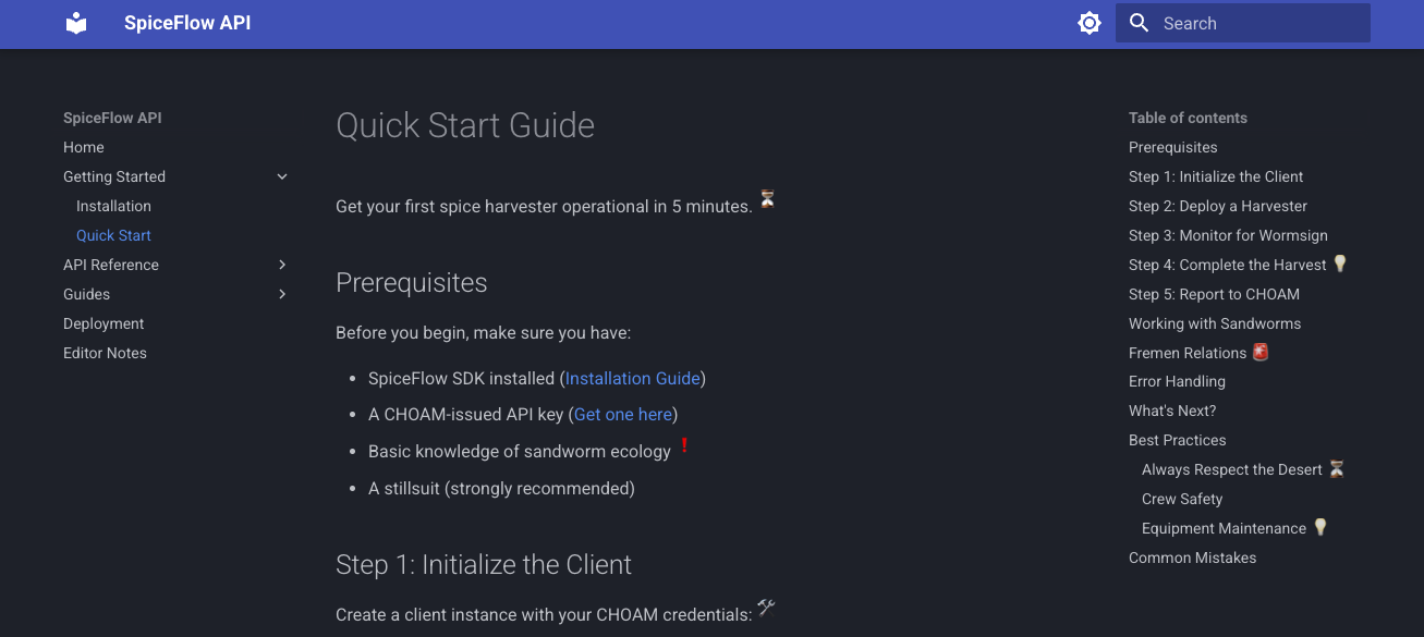 Quickstart example page
